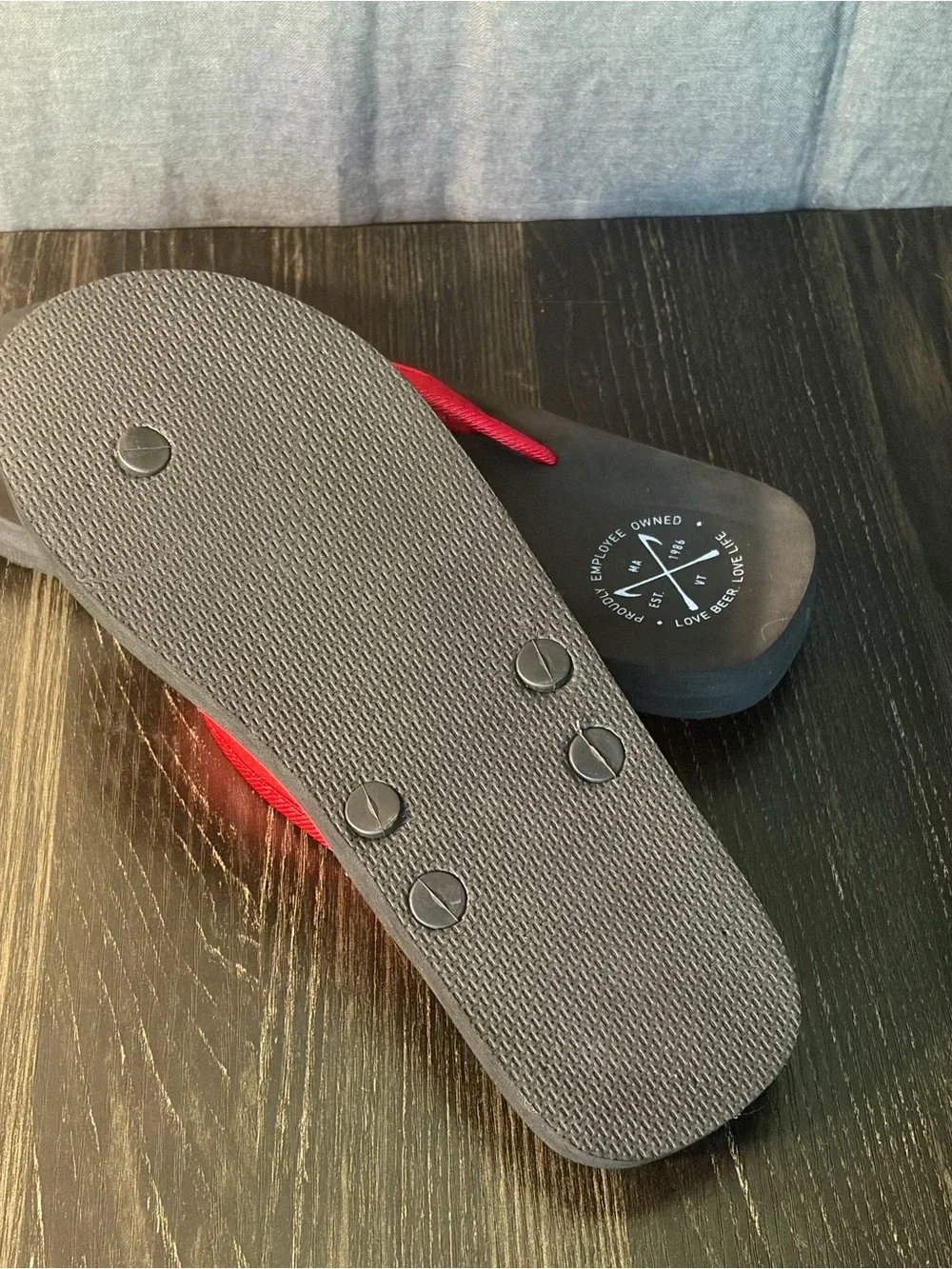Harpoon Brewery Red Flip-Flop Sandals with Cushioned Black Sole